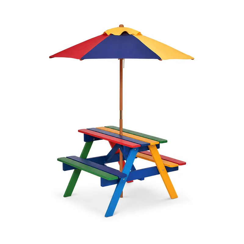 Picnic Table and Benches with Umbrella