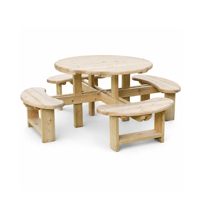 Round Wooden Picnic Bench Set