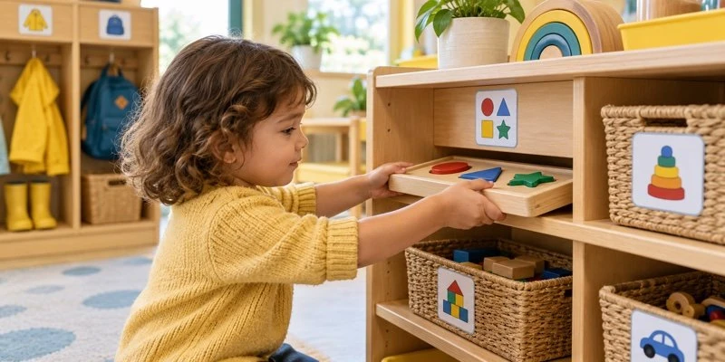 Accessible Preschool Shelves and Cubbies